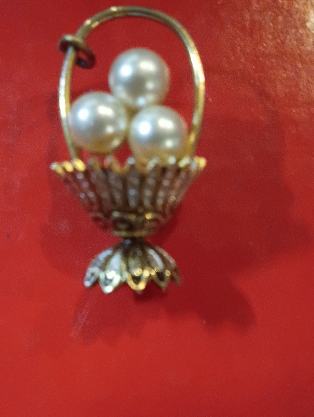 Gold-Tone Pearl Basket Pendant Necklace